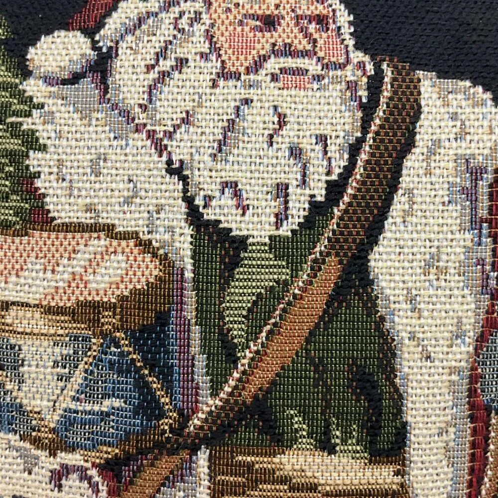 Vintage Christmas Santa Claus Black Tapestry Needlepoint Throw Pillow Green Back